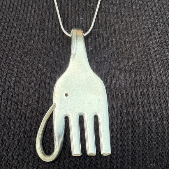 Silver Plated Elephant Fork Pendant Necklace - Picture 7 of 7